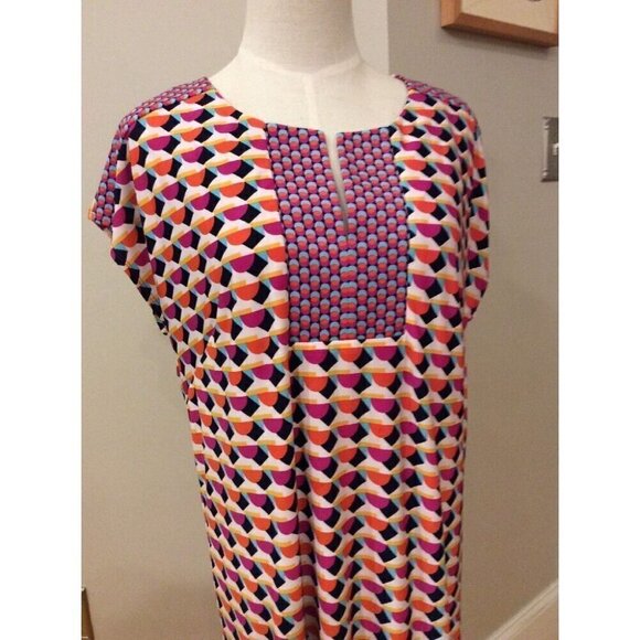 LAUNDRY by Shelli Segal Blue Pink Orange Multi Print Shift Dress- Size Medium - Picture 1 of 12